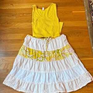 J. Crew Yellow Orange and White Tiered Ruffle Skirt with Yellow Fitted Tank